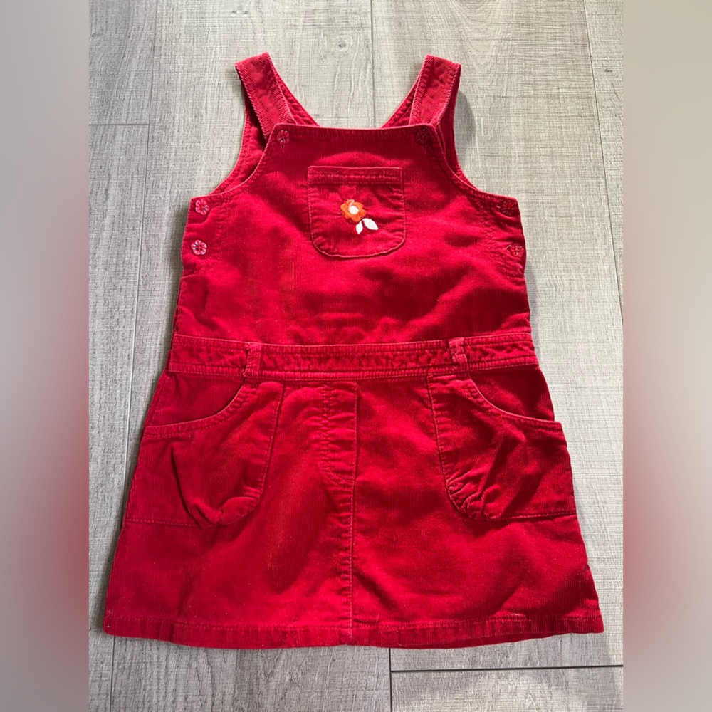 Cherokee Red Kids Overall Dress with Flower Detail